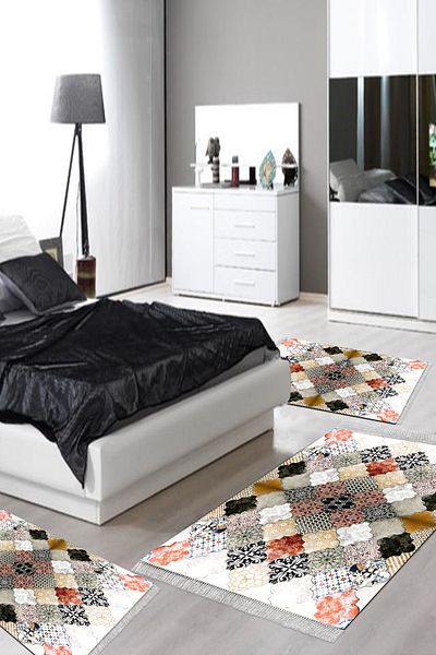 Alanur Home Eko Trend Djt Πλενόμενη αντιολισθητική βάση 3 τεμαχίων κρεβατοκάμαρας Mu120 Patchwork Πολύχρωμο