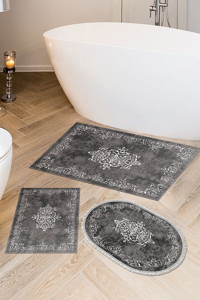Alanur Home Eco Trend Djt 3-Piece Washable Non-Slip Base Bathroom Mat Set 616 Classic Gray
