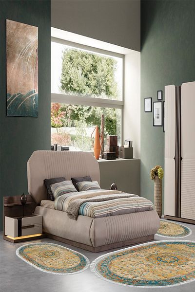 Alanur Home Eko Trend Djt Πλενόμενη αντιολισθητική βάση Οβάλ Σετ κρεβατοκάμαρας 3 τεμαχίων P1356 Vintage Turquoise