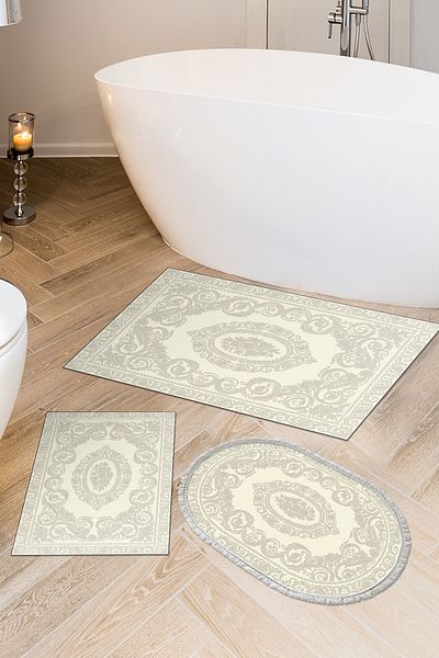 Alanur Home Eko Trend Djt 3-Pece Washable Non-Slip Σετ πατάκι μπάνιου 747 Classic Cream
