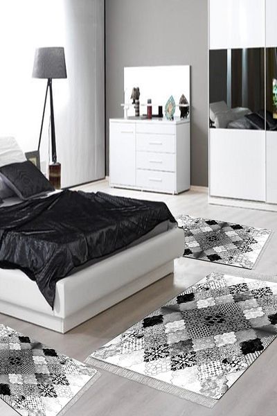 Alanur Home Eko Trend Djt Πλενόμενη αντιολισθητική βάση 3 τεμαχίων κρεβατοκάμαρας Mu120 Patchwork Grey