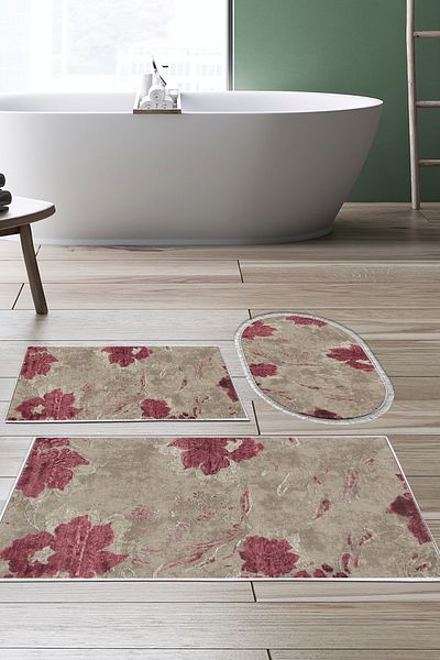 Alanur Home Eko Trend Djt 3-Pece Washable Non-Slip Σετ πατάκι μπάνιου 660m Ακουαρέλα σε σκόνη