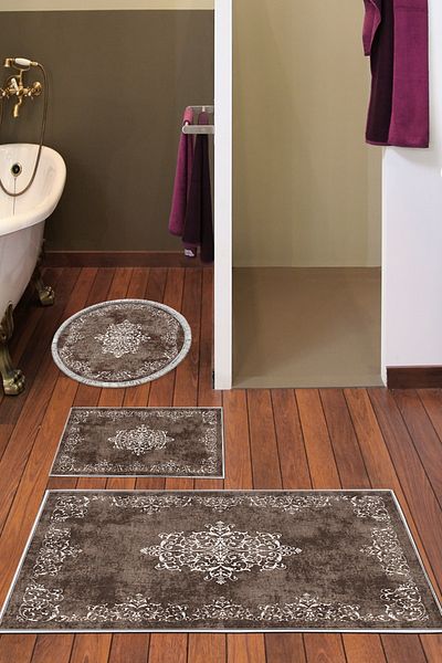 Alanur Home Eko Trend Djt 3-Pece Washable Αντιολισθητική Βάση Σετ Μπάνιου 616 Classic Brown