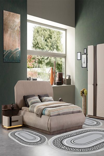 Alanur Home Eko Trend Djt Πλενόμενη Αντιολισθητική Βάση Οβάλ Σετ Υπνοδωματίου 3 τεμαχίων 651m Μοντέρνο Γκρι
