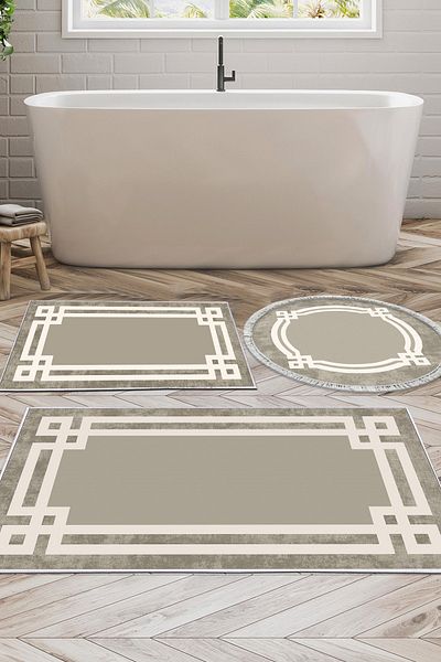 Alanur Home Eko Trend Djt 3-Pece Washable Αντιολισθητική Βάση Σετ Χαλάκι Μπάνιου 657m Modern Camel