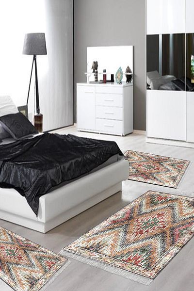 Alanur Home Eko Trend Djt Πλενόμενη αντιολισθητική βάση 3 τεμαχίων υπνοδωματίου F5003 Nordic Colorful