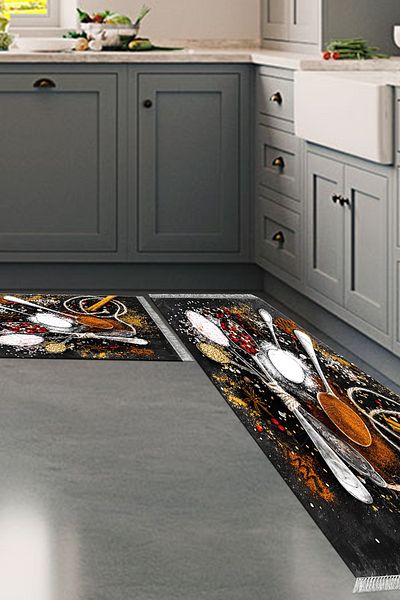 Alanur Home Eko Trend Djt 2 Li Πλενόμενη Αντιολισθητική Βάση Σετ Χαλιών Κουζίνας Mu159 Κουζίνα Μαύρο