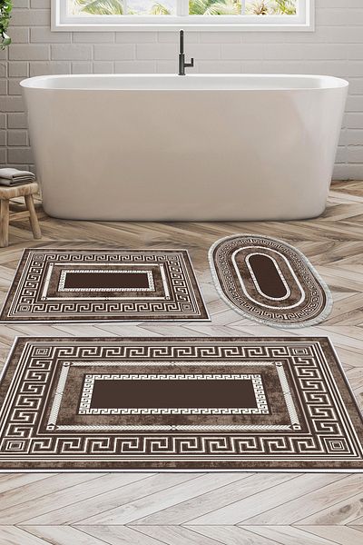 Alanur Home Комплект постелки за баня Eco Trend DJT от 3 части, които могат да се перат, с неплъзгаща се основа, 651 м, цвят модерно кафе