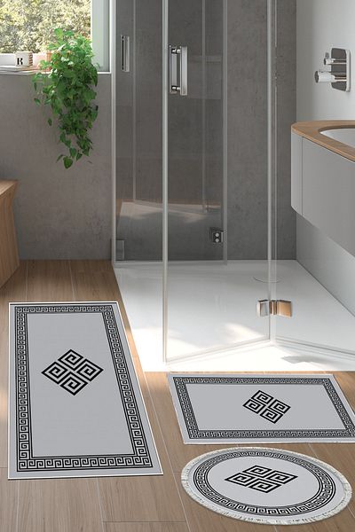 Alanur Home 656m Modern Grey Eco Trend Djt - Σετ 3 πλενόμενων αντιολισθητικών πατωμάτων μπάνιου