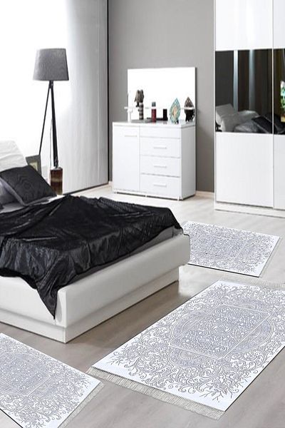 Alanur Home Eko Trend Djt Πλενόμενη αντιολισθητική βάση 3 τεμαχίων κρεβατοκάμαρας 1488 Μοντέρνο Μπλε