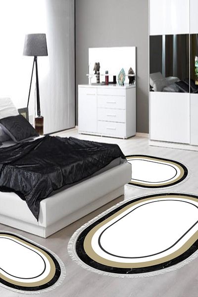 Alanur Home Eko Trend Djt Πλενόμενη Αντιολισθητική Βάση Οβάλ Σετ Υπνοδωματίου 3 τεμαχίων 673m Κρέμα με περίγραμμα