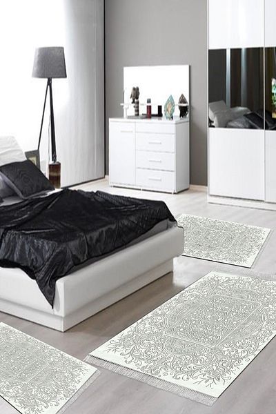 Alanur Home Eko Trend Djt Πλενόμενη αντιολισθητική βάση 3 τεμαχίων κρεβατοκάμαρας 1488 Μοντέρνο Πράσινο
