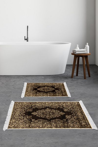 Alanur Home Eko Trend Djt 2 Pack Πλενόμενο Αντιολισθητικό Χαλάκι Μπάνιου 761 Οθωμανικό Καφέ (60 X 100 - 50 X 60)