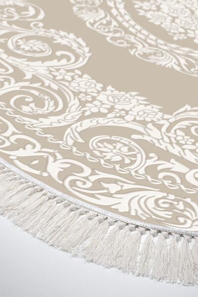 Alanur Home Eko Trend Djt 2 Piece Washable Non-Slip Base Oval Bathroom Mat 747 Classic Beige (60 X 100 - 50 X 60)