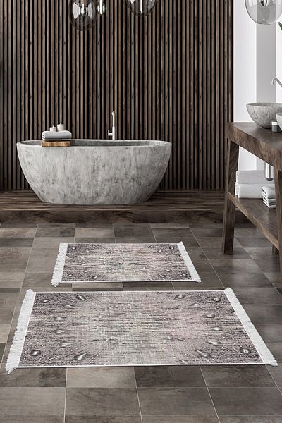 Alanur Home Eko Trend Djt 2 Pack Πλενόμενη αντιολισθητική βάση μπάνιου 743 Μοντέρνα πούδρα (50 X 80 - 40 X 50)