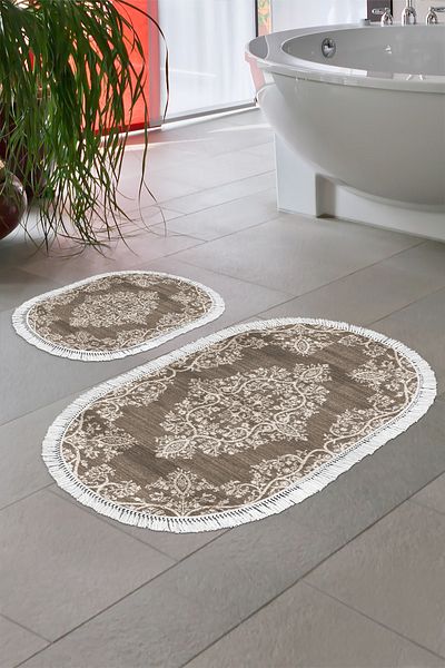 Alanur Home Eko Trend Djt 2 Li Πλενόμενη Βάση Οβάλ Χαλάκι Μπάνιου 762 Ottoman Mink (60 X 100 - 50 X 60)