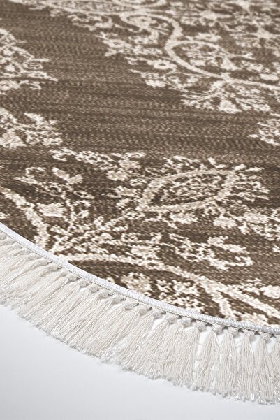 Alanur Home Eko Trend Djt 2 Piece Washable Base Oval Bathroom Mat 762 Ottoman Mink (60 X 100 - 50 X 60)