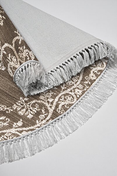 Alanur Home Eko Trend Djt 2 Piece Washable Base Oval Bathroom Mat 762 Ottoman Mink (60 X 100 - 50 X 60)