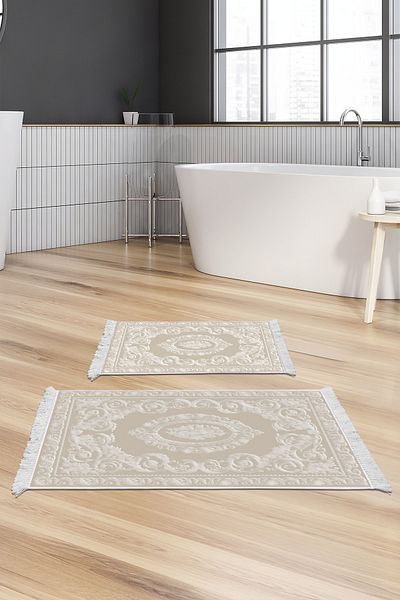 Alanur Home Eko Trend Djt 2 Pack Πλενόμενο Αντιολισθητικό Χαλάκι Μπάνιου 747 Classic Beige (50 X 80 - 40 X 50)