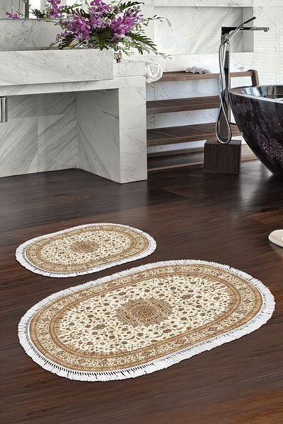 Alanur Home Eko Trend Djt 2 Li Πλενόμενη Βάση Οβάλ Χαλάκι Μπάνιου P1372 Οθωμανικό Καφέ (60 X 100 - 50 X 60)