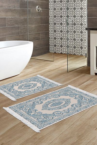 Alanur Home Eko Trend Djt 2 Pack Πλενόμενο Αντιολισθητικό Χαλάκι Μπάνιου 747 Classic Blue (60 X 100 - 50 X 60)
