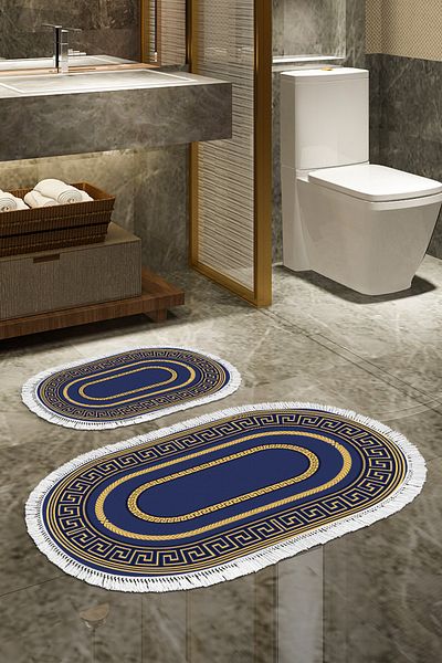 Alanur Home Eko Trend Djt 2 Πλενόμενη αντιολισθητική βάση Οβάλ Χαλάκι μπάνιου 651m Μοντέρνο Χρυσό (60 X 100 - 50 X 60)