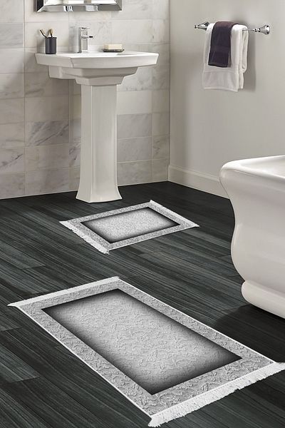 Alanur Home Eko Trend Djt 2 Pack Πλενόμενο Αντιολισθητικό Χαλάκι Μπάνιου 767 Γκρι με περίγραμμα (60 X 100 - 50 X 60)