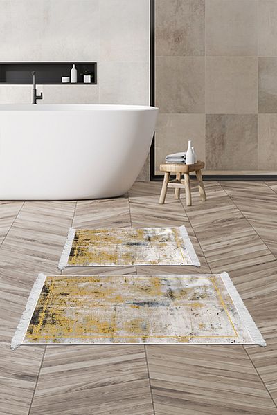 Alanur Home Eko Trend Djt 2 Pack Πλενόμενο Αντιολισθητικό Χαλάκι Μπάνιου M12271 Modern Mustard (50 X 80 - 40 X 50)