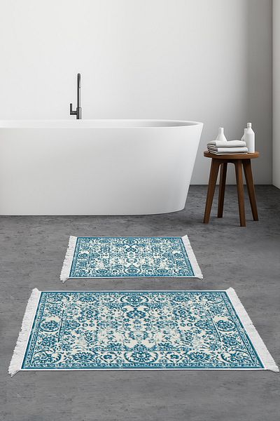 Alanur Home Eko Trend Djt 2 Pack Πλενόμενο Αντιολισθητικό Χαλάκι Μπάνιου 744 Vintage Blue (50 X 80 - 40 X 50)