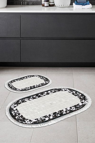 Alanur Home Eko Trend Djt 2 Pack Πλενόμενη Βάση Οβάλ Χαλάκι Μπάνιου 1495 Μοντέρνο Μαύρο (60 X 100 - 50 X 60)