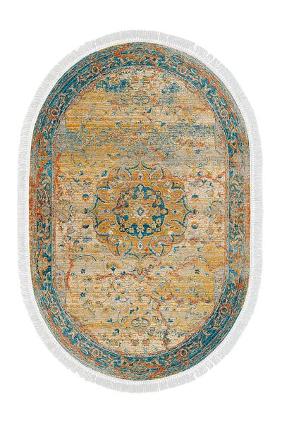 Alanur Home Eko Trend Djt 2 Li Covoraș de baie oval cu bază lavabilă P1356 Turcoaz vintage (60 X 100 - 50 X 60)