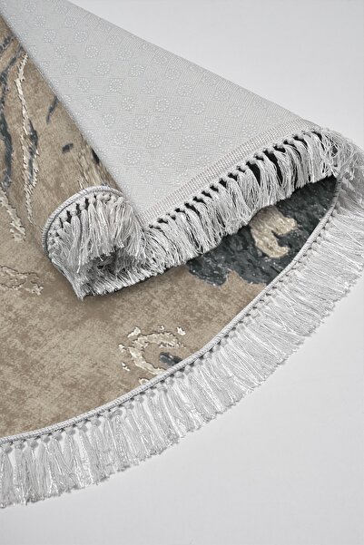 Alanur Home Eco Trend Djt 2 Piece Washable Base Oval Bath Mat 660m Watercolor Beige (60 X 100 - 50 X 60)