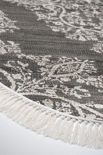 Alanur Home Eko Trend Djt 2 Piece Washable Non-Slip Base Oval Bathroom Mat 762 Ottoman Gray (60 X 100 - 50 X 60)