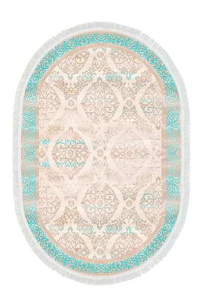 Alanur Home Eko Trend Djt 2 Li Covoraș de baie oval cu bază lavabilă 1376 Turcoaz clasic (60 X 100 - 50 X 60)
