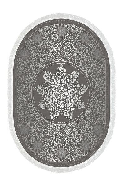Alanur Home Eko Trend Djt 2 Li Πλενόμενη Βάση Οβάλ Χαλάκι Μπάνιου 1448 Ottoman Silver (60 X 100 - 50 X 60)