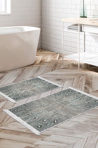 Alanur Home Eko Trend Djt 2 Li Covoraș de baie lavabil cu bază anti-alunecare 743 Modern Blue (50 X 80 - 40 X 50)