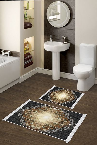 Alanur Home Eko Trend Djt 2 Pack Πλενόμενο Αντιολισθητικό Χαλάκι Μπάνιου 759 Patchwork Μαύρο (60 X 100 - 50 X 60)