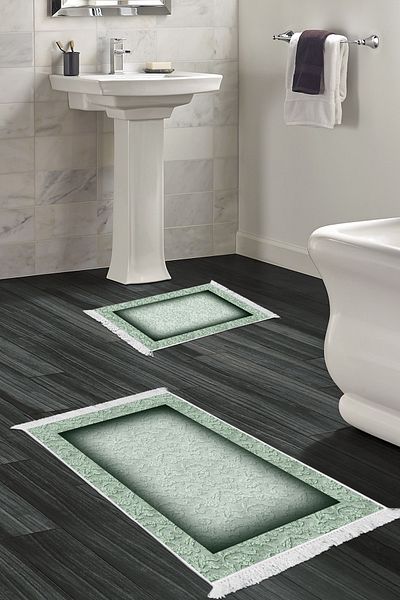 Alanur Home Eko Trend Djt 2 Pack Πλενόμενο Αντιολισθητικό Χαλάκι Μπάνιου 767 Green with Border (50 X 80 - 40 X 50)