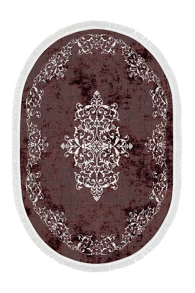 Alanur Home Eko Trend Djt 2 Pack Πλενόμενη αντιολισθητική βάση Οβάλ Χαλάκι μπάνιου 616 Classic Claret Red (60 X 100 - 50 X 60)
