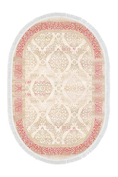 Alanur Home Eko Trend Djt 2 Li Washable Base Οβάλ Χαλάκι μπάνιου 1376 Classic Dark Pink (60 X 100 - 50 X 60)