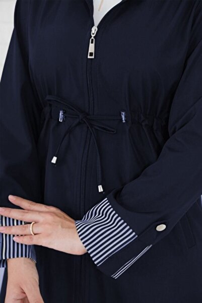 Modakenti Жіночий великий розмір, подвійний рукав, водонепроникний, з капюшоном, тренч - синій