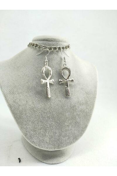 Fugusugu Gotik Ankh Gümüş Renk Küpe