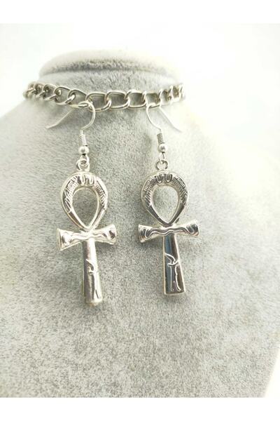 Fugusugu Gotik Ankh Gümüş Renk Küpe