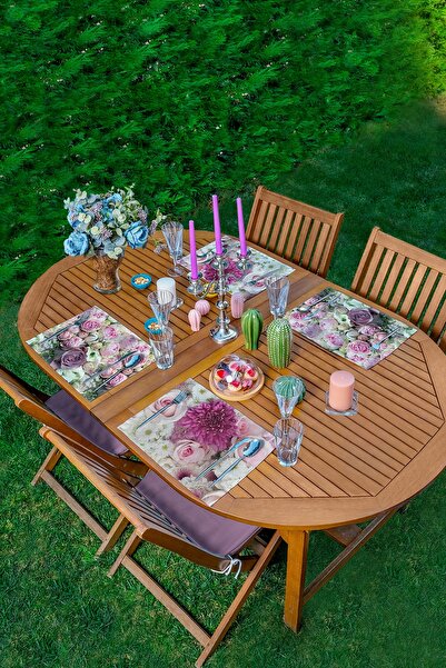 Realhomes 4'lü Gül Motifli Dijital Baskılı Amerikan Servis Seti