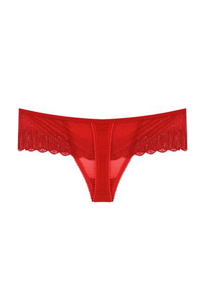 Zena Red Lace Front Tulle Women's Thong Panties