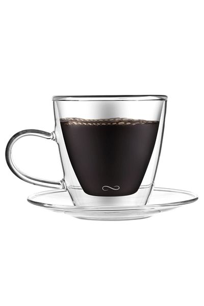 NUO Double Walled Glass with Handle and Plate 80 Ml