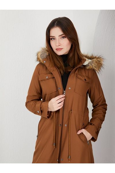 Olcay Plus Size Winterjacket - Brown - Double-breasted