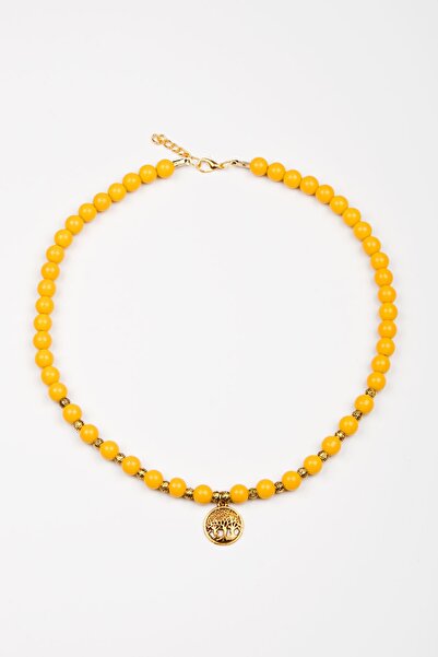 Lila Rosa Doğal Taşlı Etnik Otantik Kolye