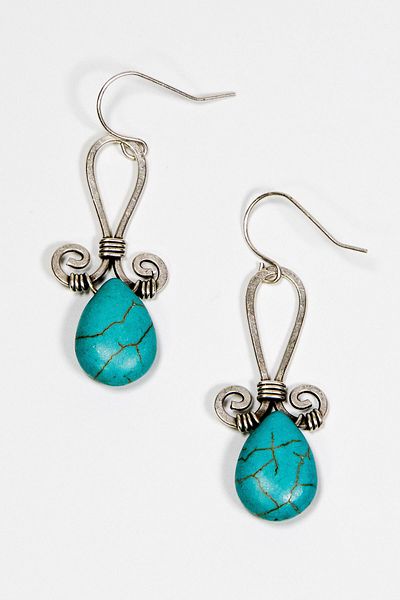 Lila Rosa Turquoise Natural Stone Brass Design Earrings