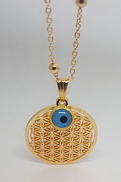 Kardeş Bujiteri Flower of Life Evil Eye Beaded Ball Chain Gold Necklace - 12